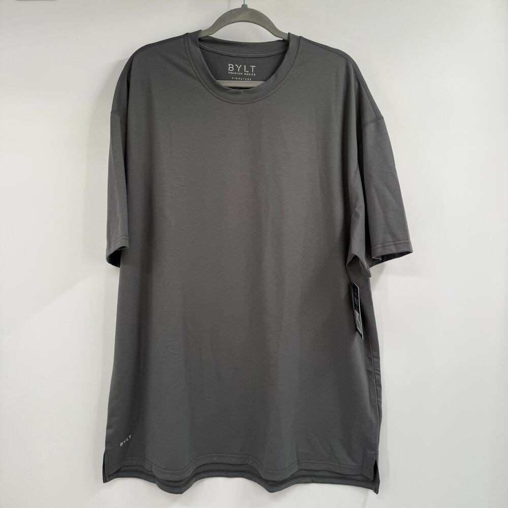 NWT BYLT Split Hem Signature T-Shirt 3XL Charcoal Gray Crew Neck Stretch